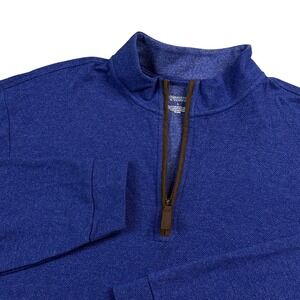 Roundtree & Yorke Mens Large Blue Heathered Quarter Zip Pullover Mock Neck Top